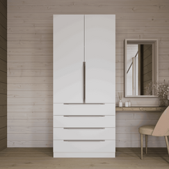 Шкаф с выдвижными ящиками (520х900х2010мм), Фасады: МДФ. Белые крашеные. Ручки торцевые белые.