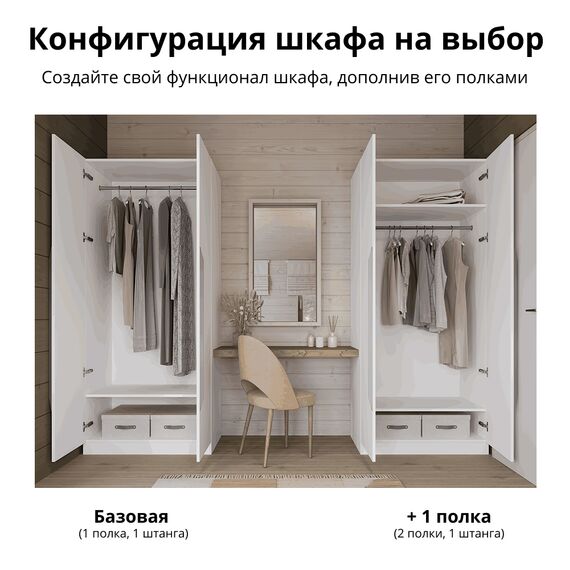 Шкаф с полками (520х900х2010мм), Фасады: МДФ. Белые крашеные. Ручки торцевые белые., изображение 3