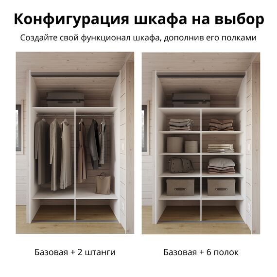 Шкаф купе С3_БАОБАБ103 (гардеробная в мастер-спальне), Высота: Низкий (Н 2080мм), изображение 5